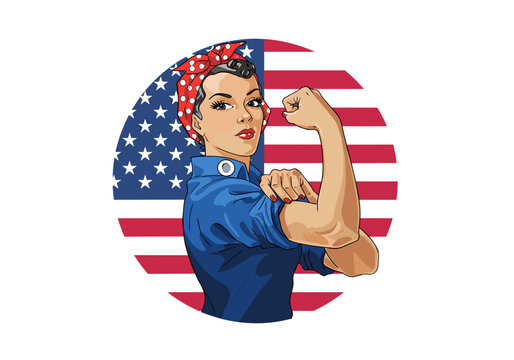 rosie the riveter, strong woman, feminist icon, american flag woman, women empowerment, patriotic woman, rosie style, girl power, strong female figure, american pride woman, women strength, empowering