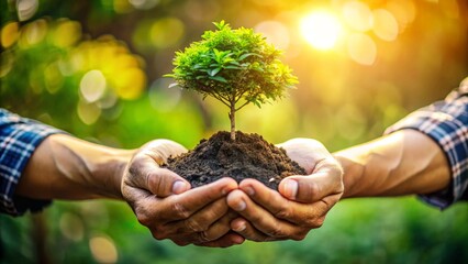 Hands Holding Small Tree with Soil
