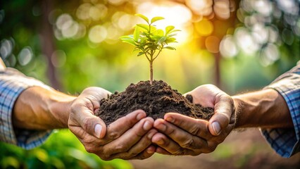 Hands Holding Small Tree with Soil
