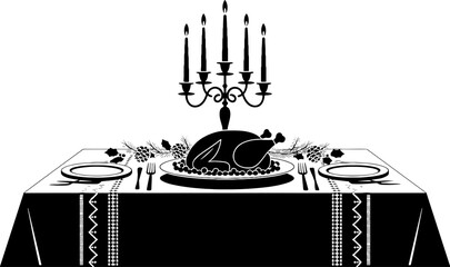 Elegant Thanksgiving Dinner Setting with Roasted Turkey and Candles