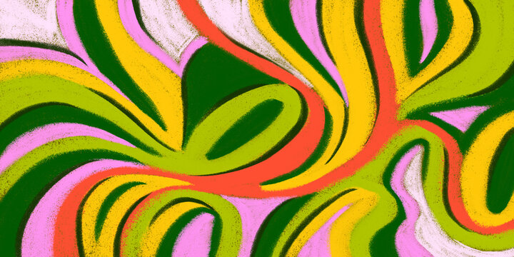 Abstract colorful hand drawn background with fluid shapes. Vibrant and playful wavy background template for poster, banner, presentation, or cover.