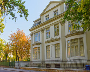 Closeup of listed building on 5 Lendvay street, Budapest, Hungary.