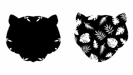 Fototapeta premium Tropical tiger silhouette with exotic leaves, a bold graphic statement perfect for summer designs, apparel, or branding with a touch of wild elegance