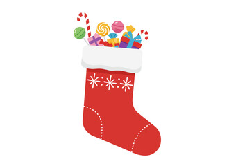 Christmas Stocking Filled with Treats and Gifts Illustration.