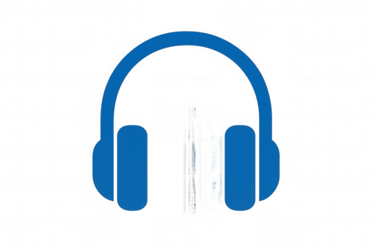 Headphones icon for listening to music, audio, podcast, and sound, a blue symbol on transparent background - Powered by Adobe
