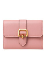 A pink leather wallet with a gold buckle High quality Realistic image.