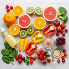 Naklejka premium Foods High in Vitamin C. Top View.