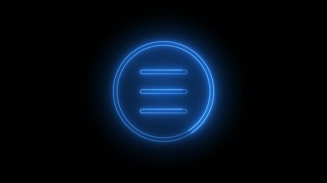 Glowing blue menu icon on black background