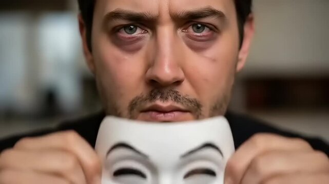 Man Reveals Hidden Emotions Behind a Mask.