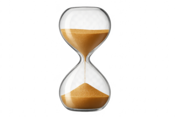 Hourglass measuring time with falling sand and transparent background