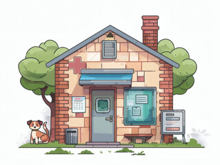 Veterinary clinic exterior illustration, AI generated