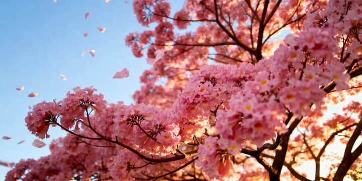 Pink Ip&ecirc; Blossoms Gently Falling in the Wind