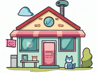 Veterinary clinic exterior illustration, AI generated
