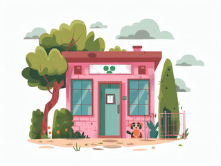 Veterinary clinic exterior illustration, AI generated