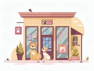 Veterinary clinic exterior illustration, AI generated