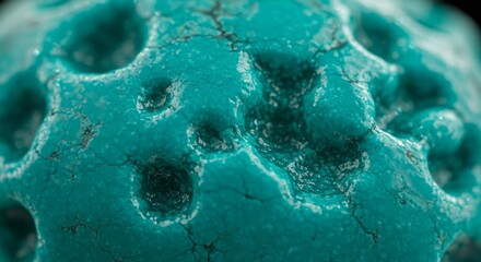 Close up of abstract molecular structure with holes and cracked texture. Biological object or virus model. Science and medicine concept presentation.