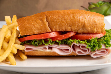 ham sub served with fries
