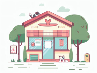 Veterinary clinic exterior illustration, AI generated