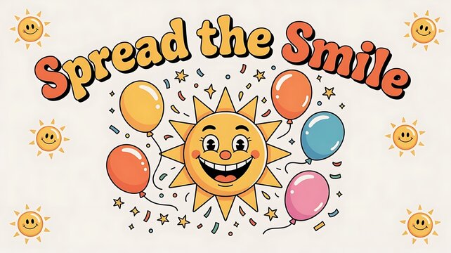 Spread the Smile Happy Sunshine Balloons Confetti Celebration - Powered by Adobe