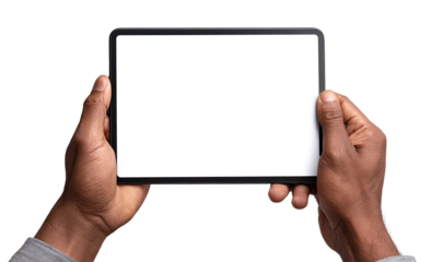Hands holding a blank tablet