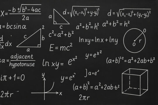 Chalkboard background with white chalk drawings of mathematical formulas