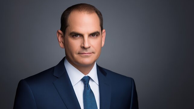 staff. Confident business professional in formal attire, exuding professionalism and approachability in a neutral setting. pitch deck slides.