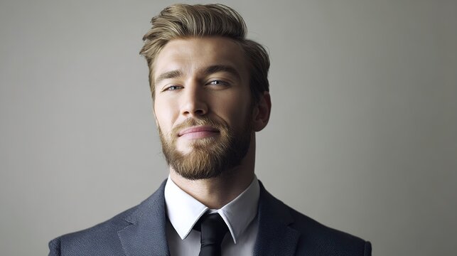 staff. Confident business professional in formal attire, exuding professionalism and approachability in a neutral setting. pitch deck slides.