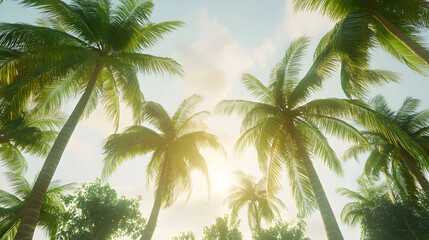 Palm Trees Azure Skies Sunny Day Dreamy Tropical Vacation Exotic Destination Coconut Palm Trees Paradise Island Teal Blue Sky Summer Holiday Travel Serene Scene Tranquil Beach View