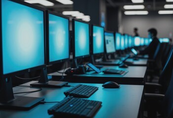 Digital payment processing center featuring a modern workstation setup