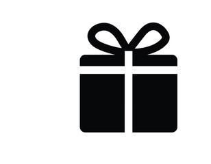 Gift Icon: A minimalist illustration of a black gift box tied with a bow, representing surprise, celebration, and generosity. 
