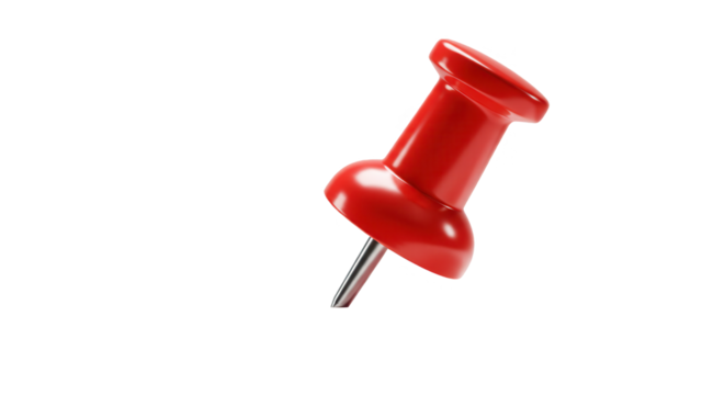 Red push pin isolated on transparent background