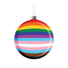 LGBTQIA rainbow Christmas ball icon vector isolated on a white background. LGBTQ+ decorative colorful Christmas tree ornament. Christmas hanging multicolored bauble with pride flag symbol