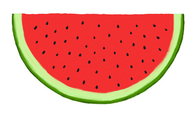 Hand drawn watermelon slice with seeds illustration.