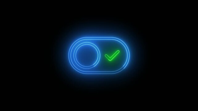 Neon toggle switch with a checkmark on a black background