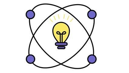Creative idea icon light bulb with atom orbit vector illustration for innovation and scientific concepts isolated on white background