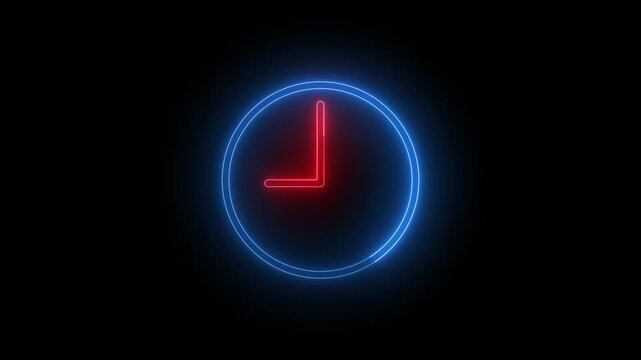 Neon clock showing nine o'clock on a black background