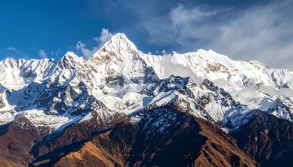 Snow-capped mountain range under a vibrant blue sky