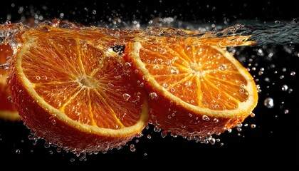 Orange slices in water, splashing (1)