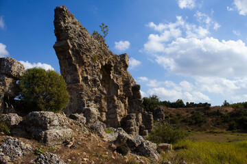 Weathered Ruins of Ancient Roman Aqueduct with Arches