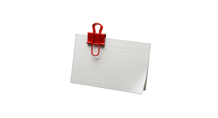 Red binder clip on a white paper isolated on transparent background