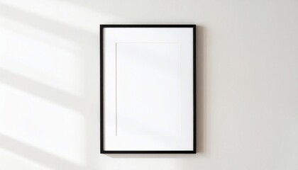 Minimalist Black Vertical Frame Mockup on a White Wall with Soft Window Shadows