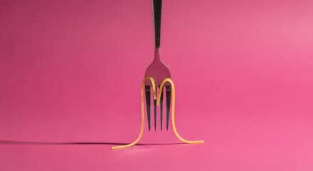 Spaghetti on Fork Against Vibrant Pink Background
