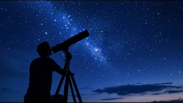 Man looking at the milky way with a telescope