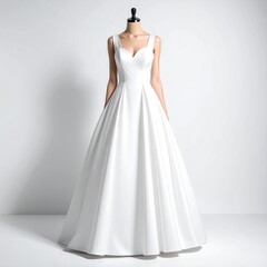 Fototapeta premium Elegant white satin A-line wedding gown on a mannequin