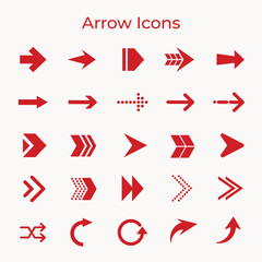 Arrow icon, red business sticker, direction symbol vector set