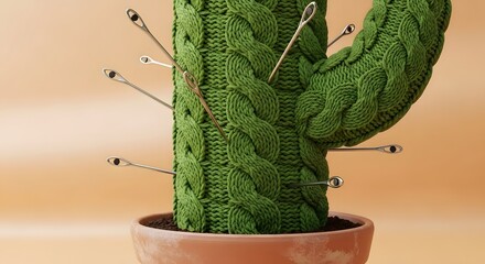 Knitted Cactus with Pins, Conceptual Art