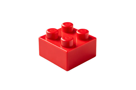 Red Plastic Building Block  isolated on white background.