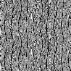 Hand drawn black and white seamless pattern with abstract wavy curly lines, waves textile texture and tile motif, mixed media design for fabric, wallpaper, wrapping paper, fashion prints and decor art