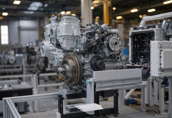 Obraz premium Industrial engine displayed in a modern manufacturing facility