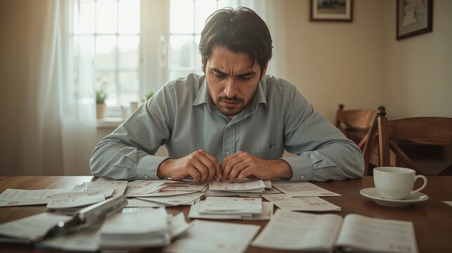 Man stressed over bills at home - Powered by Adobe